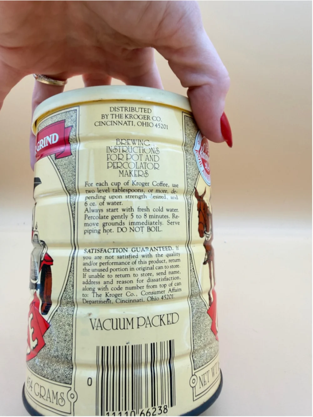 Kroger Vintage 1983 Anniversary Coffee Tin Canister One Size Beige Red